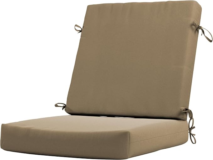 California Umbrella Outdoor Dining Chair, Patio Seat Cushion, 20 x 40 Inch, Premium Outdoor Memory Foam, Fade Resistant, Sunbrella Fabric, Fabric Ties, Heather Beige