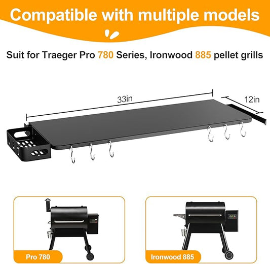 Folding Shelf for Traeger Grills Pro 780 & Ironwood 885, Grill Accessories-Folding Shelves for Traeger pro 780 Accessories, Replacement for Traeger BAC442 Folding Shelf, 33" x 12"