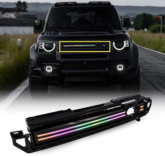 T T-ABC New Accessories Compatible with 2020-2025 Land Rover Defender Grill Lights 110 130 90 Fog Light P300 P400 P500 P525 Rear Bumper Lamp All Edition LED Trim Custom Front Replacement (GSRS)