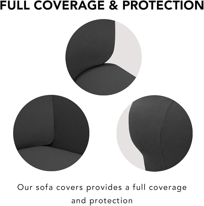 PureFit Stretch Couch Covers for Sofa 4 Seater Slipcovers Dark Gray | 1-Piece Sofa Cover Washable Soft Couch protector, Couch Slipcover with Non Skid Foam and Elastic Bottom for Kids, Dogs