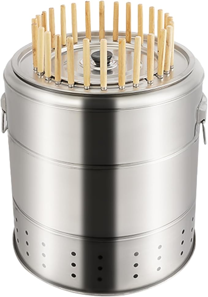 Charcoal Barrel BBQ Grill, Stainless Steel BBQ Hanging Stove, Portable BBQ Grill Mesh Barrel with Grilling Accessories Set for Vegetables and Meat Carbon Vertical Barbecue (28 Skewers)