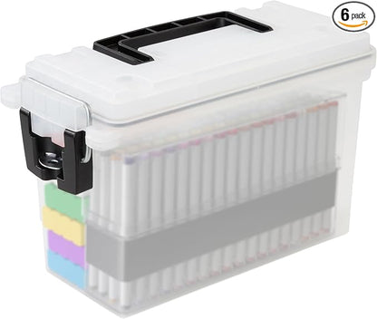 Sheffield 12635 Ammo Storage Box, Stackable .30 Cal Field Boxes, Water and Dust Resistant, Lockable Storage Box with Handle, Secures Hunting Gear, Supplies, and Bullets, Made in USA, Frost(Pack of 6)