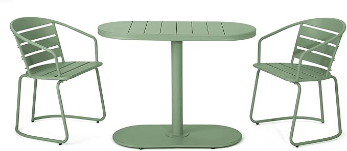 Christopher Knight Home Adley Outdoor Bistro Set, 3-Piece Bistro Table and Chair Set of 2, Patio Furniture Set with Iron Frame, Outdoor Bistro Dining Set, Poolside/Garden Cafeteria, Matte Dark Green