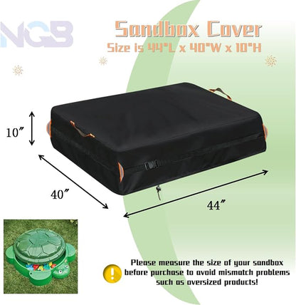 Outdoor Turtle Sandbox Cover, Square Kids Sand Box Covers Waterproof and Windproof, Children's Large Sandboxes Cover Sandproof.44 Lx40 Wx10 H,Black.