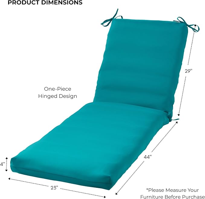 Modern Outdoor Chaise Lounge Cushion with Ties – Durable Polyester Fabric, Channel-Filled Polyfiber Insert, Removable Zippered Cover, Peacock