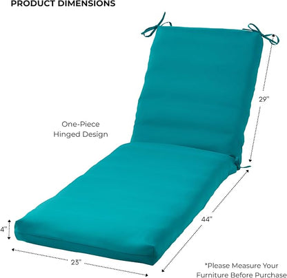 Modern Outdoor Chaise Lounge Cushion with Ties – Durable Polyester Fabric, Channel-Filled Polyfiber Insert, Removable Zippered Cover, Peacock