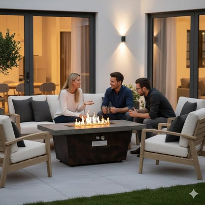 Outdoor Fire Pit Table Propane Gas Fire pits Outdoor Fireplaces 42'' Rectangular Firepit Table, 50,000 BTU Fire Table for Patio Set, White&Blue Glass, Tank Required to Be Kept Outside, Grey.
