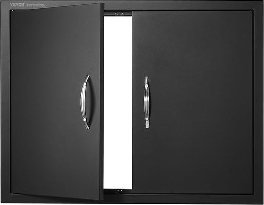 VEVOR BBQ Access Door, 788x610 mm Double Outdoor Kitchen Door, Cold Plate Flush Mount Doors, Wall Vertical Doors with Handles, for BBQ Island, Grilling Station (Stainless Steel + Oil-Sprayed Product)