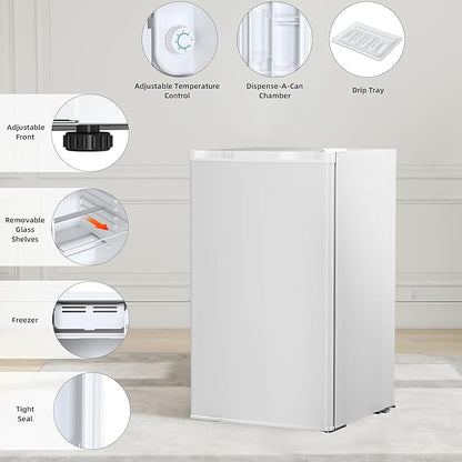 COWSAR 3.2 Cu.Ft Mini Fridge with Freezer, Freestanding Compact Refrigerator with Reversible Door & 7-Speed Thermostat, Small Fridge for Office, Apartment, Gameroom (WHITE)