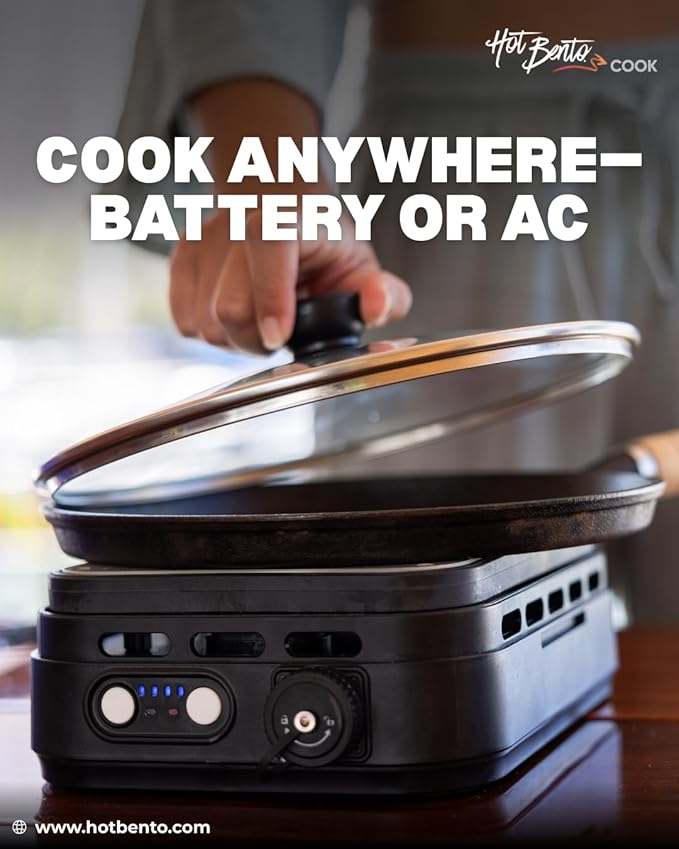 Hot Bento Cook – Portable Battery-Powered Flameless Cooker Reaching 500°+, Adjustable Heat Levels, Cordless Cooking for Camping, Travel & Outdoor Use