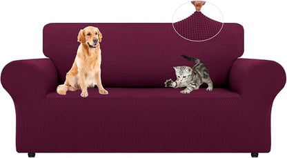 LURKA Stretch Loveseat Couch Cover, 1 Piece 2 Cushion Sofa Slipcover, Wine | Soft Stretch Jacquard, Fits 55"-78" Loveseats, Elastic Bottom for Secure Fit, Machine Washable, Pet & Kid Friendly