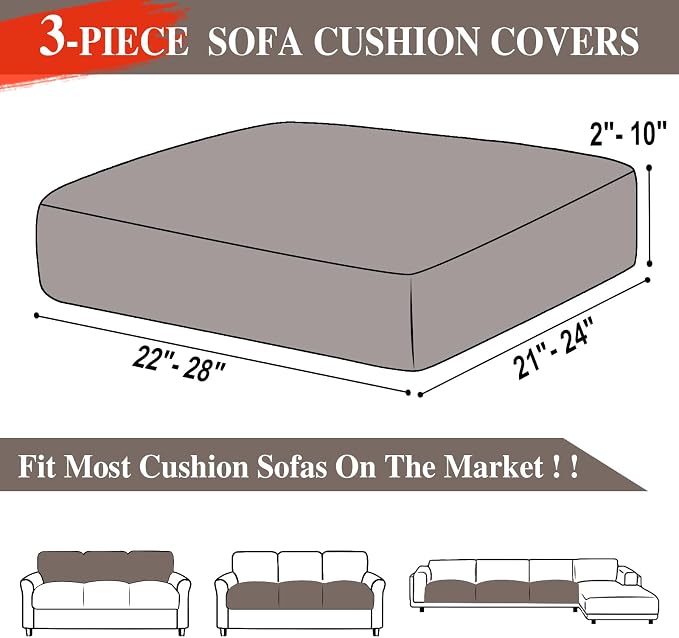 LA MEACK Couch Cushion Covers Seat Cushion Cover Stretch Couch Cover Separate Sectional Sofa Slipcovers Furniture Protector(3 Pieces for Seat or Sofa Backrest, Taupe)