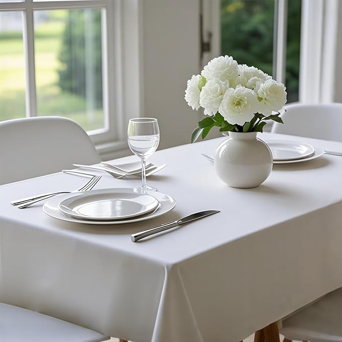 MRJ Polyester Tablecloth 60 X 84 Inch White Rectangle Table Cloth Washable Fabric Table Cover for Restaurant Hotel Wedding