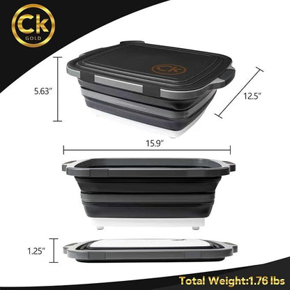 Collapsible BBQ Prep Tub - Includes Cutting Board, LOCKING Lid & Strong Drain Hole for Meal Prep & Marinating | BPA-Free, Food-Grade BBQ & Meat Prep Tubs, Best Grilling Gifts (Black, 8 L)