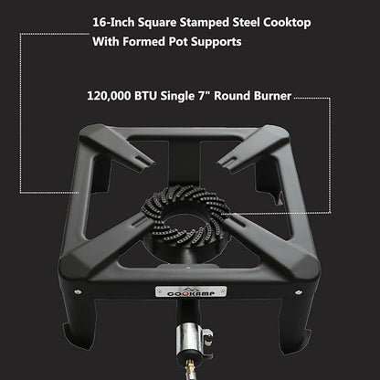 COOKAMP Propane Burner Portable 16“ Square Steel Cooktop Propane Camping Stove for Outdoor Wok Cooking, Seafood Boil & Tailgating.SA1730(Single Burner-Standard)