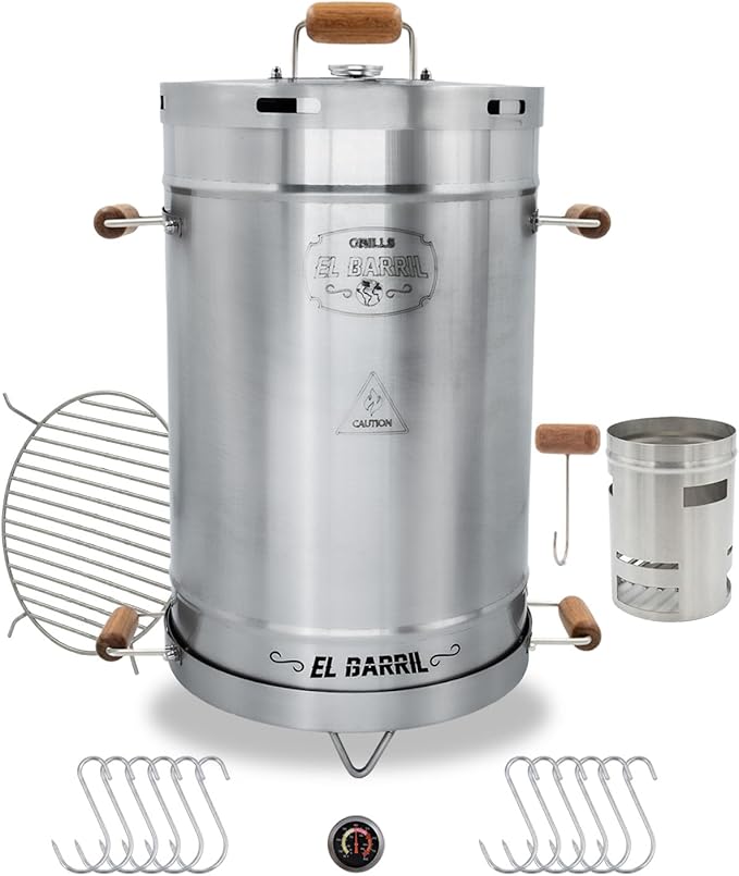 EL BARRIL 30LBS Lite Large Barrel Smoker Grill – Juicy, Even BBQ Every Time, 430 Stainless Steel, Vertical Charcoal Barrel Grill and Rust-Resistant Design, Perfect for Family, Parties & Outdoor