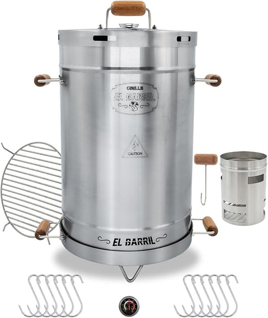 EL BARRIL 30LBS Lite Large Barrel Smoker Grill – Juicy, Even BBQ Every Time, 430 Stainless Steel, Vertical Charcoal Barrel Grill and Rust-Resistant Design, Perfect for Family, Parties & Outdoor