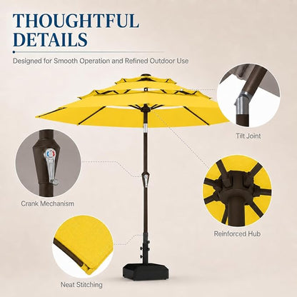 10ft Patio Umbrella, 3-Tier Vented Outdoor Table Umbrella with 8 Sturdy Fiberglass Ribs, Windproof Market Umbrella with Push Button Tilt and Crank, UV Protection for Deck, Pool, Sunshine Yellow