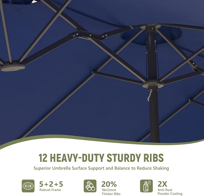 15FT Double-Sided Patio Umbrella, Outdoor Market Umbrella with Base