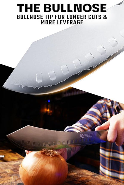 Dalstrong Bull-Nose Butcher Knife - 10 inch - Valhalla Series - 9CR18MOV HC Steel Kitchen Knife - Celestial Resin & Wood Handle - Razor Sharp BBQ Meat Knife Gift - Breaking Knife - Leather Sheath