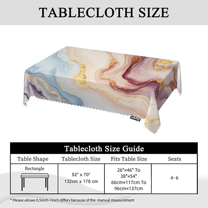 Swono Marble Tablecloth Abstract Pink Golden Waves Marble Pattern Rectangle Table Cloth Washable Plaid Table Cover for Kitchen Holiday Dinner, 52x 70 Inch Tablecloth