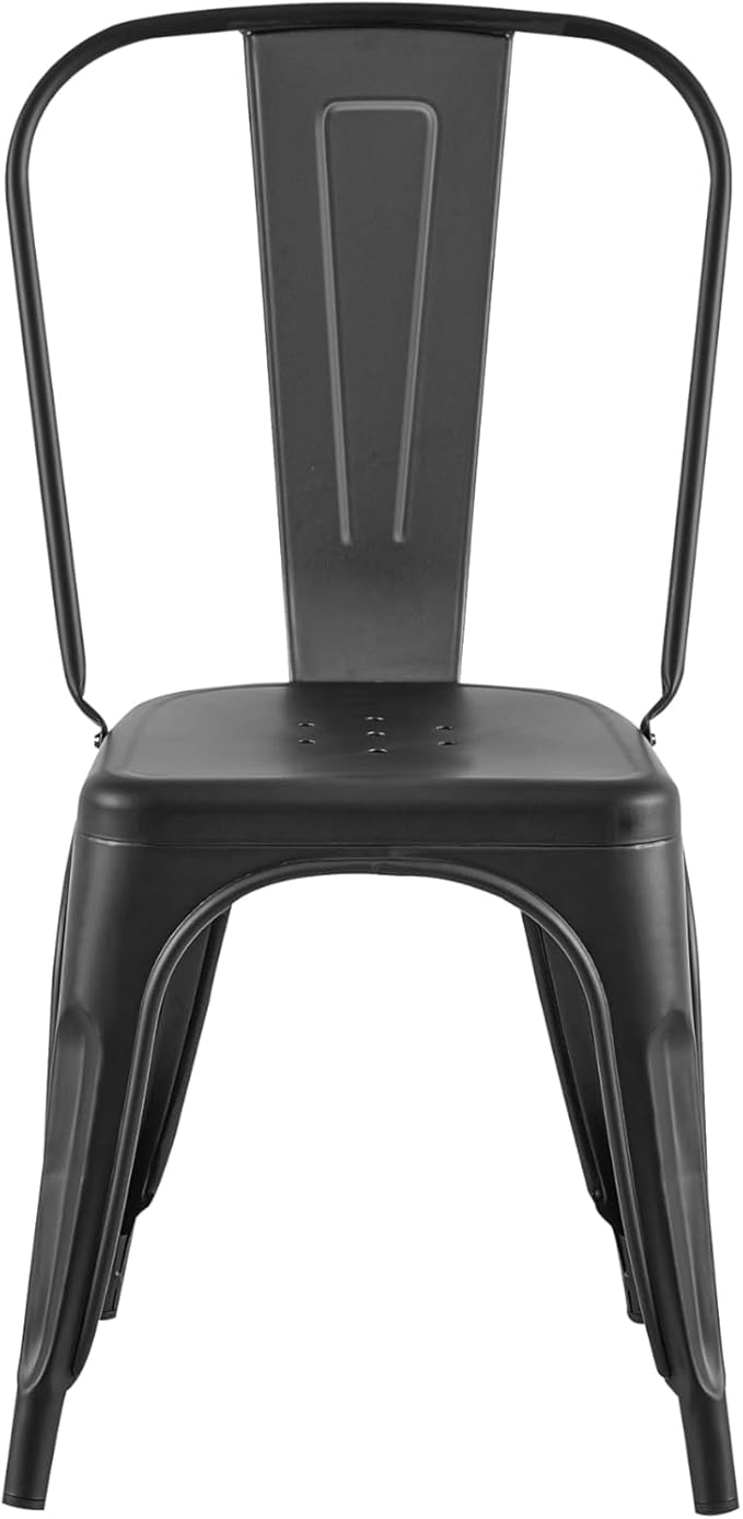 AC Pacific Stackable Metal Dining Chairs Set of 4 for Indoor and Outdoor Use, Durable Stacking Seat, Farmhouse Kitchen, Bar, Patio, Bistro, Cafe, Industrial Style, Matte Black
