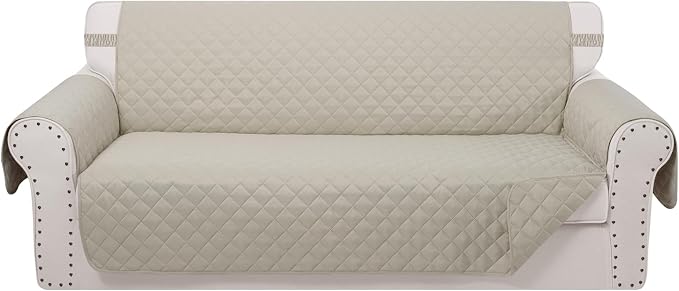 Reversible Oversized Sofa Covers, XL Sofa, Beige/Beige | Couch Cover Furniture Protector for Dogs Elastic Straps Water Repellent Furniture for 4 Cushion Couch