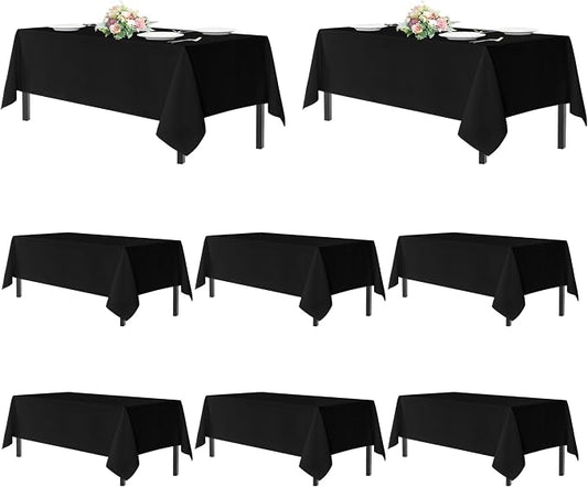 sancua Black Tablecloths for 8 Foot Rectangle Tables, 8 Pack - Washable Polyester Fabric Table Cloth for Wedding Party, Birthday, Banquet Reception, 60x120 Inch