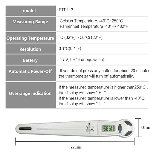 allsun Digital Meat Thermometer with Stainless Steel Probe, High Precision °C/°F Cooking Thermometer for Kitchen, Food & Home Use