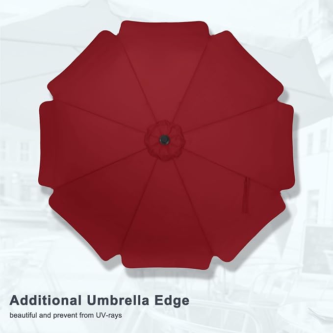 MASTERCANOPY 10ft Patio Umbrella with Valance, Crank & Tilt, Burgundy | 8 ribs, UV/fade-resist, waterproof, vent, for garden/deck/yard/pool