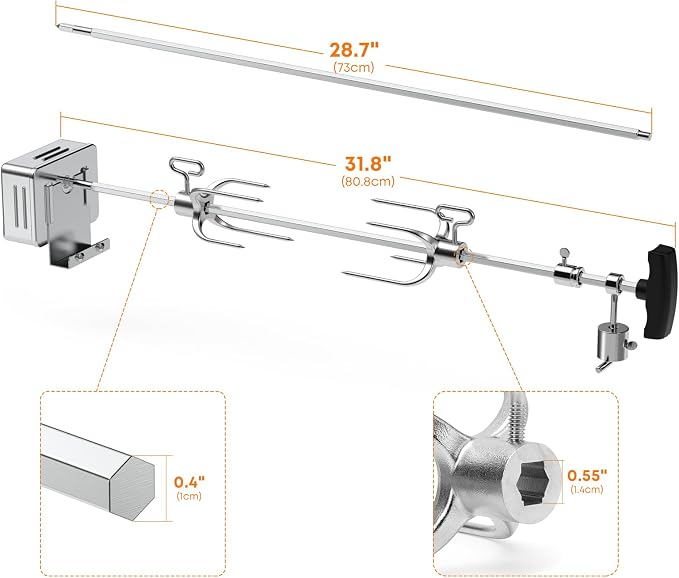 Hygrill Rotisserie Kit for All Hygrill 3-Burner Built-in Gas Grills | Grill Rotisseries with Motor, 28" Spit Rod, 2 x 4-Prong Forks, Complete Holders, and Fixing Screws
