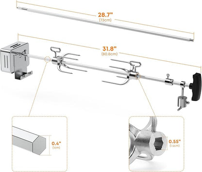 Hygrill Rotisserie Kit for All Hygrill 3-Burner Built-in Gas Grills | Grill Rotisseries with Motor, 28" Spit Rod, 2 x 4-Prong Forks, Complete Holders, and Fixing Screws