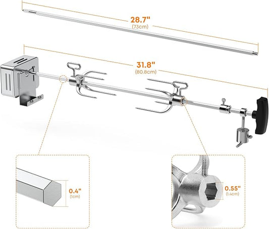 Hygrill Rotisserie Kit for All Hygrill 3-Burner Built-in Gas Grills | Grill Rotisseries with Motor, 28" Spit Rod, 2 x 4-Prong Forks, Complete Holders, and Fixing Screws