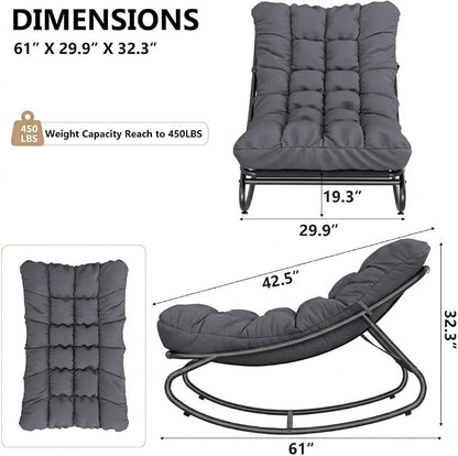 Garvee Outdoor Papasan Rocking Chair, Oversized Metal Frame Egg Rocker with Thick Waterproof Cushion, 450 lbs, Comfy Lounge for Patio, Porch, Garden, Living Room, Dark Gray