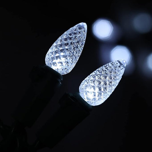 Christmas C3 Bulbs Light String 50 LED Multicolor Strawberry Xmas Tree Outdoor Indoor Waterproof Decoration Plug in 18 Feet Used for Patio Party Festive Courtyard Home (Cold White)