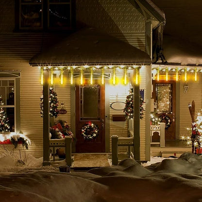 Warm White Icicle Lights Outdoor for Christmas New Year Party Yard Decor | 16-Tube, Equivalent to 2 Sets of 8-Tube, Waterproof Meteor Shower Lights for Xmas Thanksgiving New Year Wedding Outdoor Decor