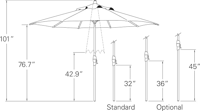 Treasure Garden 9ft Patio Umbrella – Outdoor Market Umbrella - Deluxe Auto-Tilt – Black Aluminum Frame with Kevlar Lift Cord (Outdurra, Harper Crimson Stripe)
