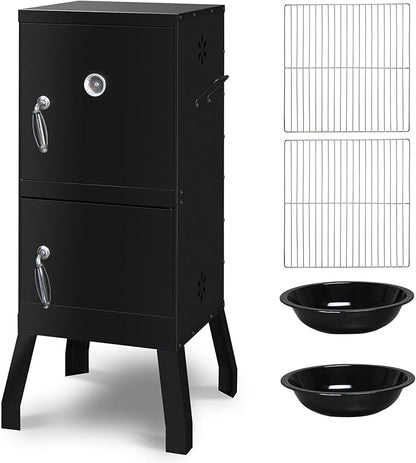 Outdoor Charcoal Grill Barbecue Grills with Thermometer, Charcoal Pan & 4 Air Vents, Vertical BBQ Grill for Garden Party Picnic Hiking Backyard Cooking, Easy to Assemble, Asadores de Carbon (Black)
