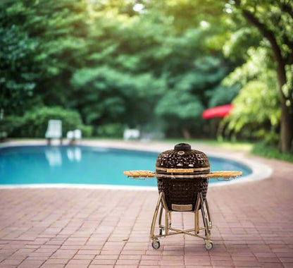 26" Kamado Grill COALS by Comfortbilt Large Ceramic Grill Charcoal Grill Smoker with Cart Side Shelves and 680 Cooking Square Inches