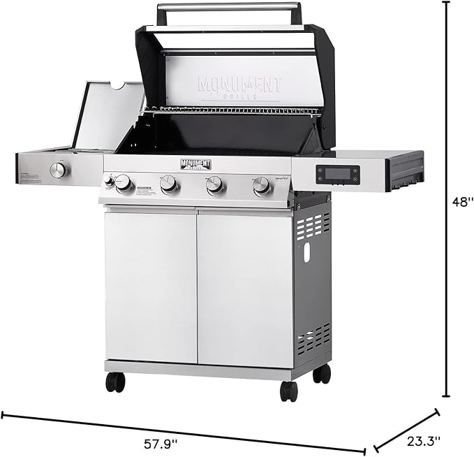 Monument Grills Denali Series, Denali 405 4-Burner Liquid Propane Gas Smart bbq Grill Stainless Steel with Rotisserie Kit(2 items)