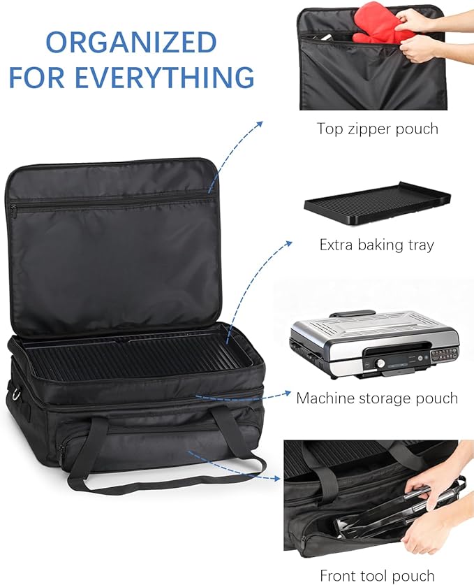 Carrying Bag for Ninja Sizzle Pro XL Indoor Griddle & Grill GX101 — 1280D Water-Resistant Oxford Shell — Cover for Ninja GX101 - Storage Case for Grill Plate & Accessories Tools, Bag Only