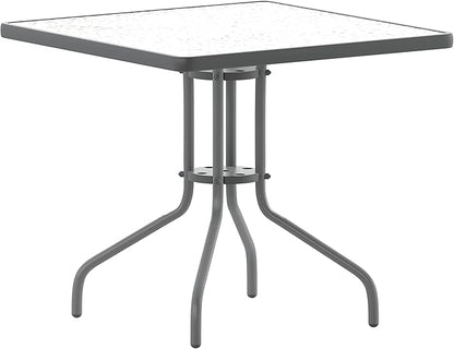 Flash Furniture TLH-0732SQ-017CSV4-GG Lila 31.5'' Square Glass Table with 4 Metal Aluminum Slat Stack Chairs, Silver