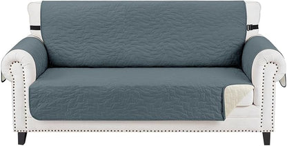 CUCRAF Non Slip Quilted Sofa Cover, Water Resistant Slipcover Furniture Protector for 2 Cushion Sofa Pet Friendly, Washable Couch Cover with Adjustable Elastic Straps (Medium-XL Loveseat, Dark Gray)
