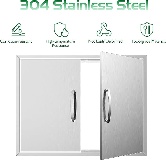 Outdoor Kitchen Doors 36W x 21H Inch, Double BBQ Access Doors 304 Stainless Steel for Outdoor Kitchen Cabinet Grill Station or BBQ Island