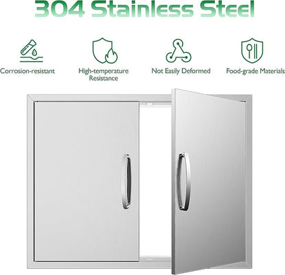 Outdoor Kitchen Door 36W X 23H, Stainless Steel Double BBQ Access Door for BBQ Island or Grilling Station