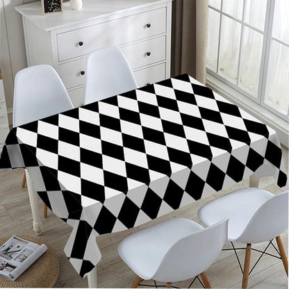 TKS MITLAN Diamond Decorative Rectangle Tablecloth Black White Diamond Pattern Polyester Table Cloths Kitchen Table Cover for Dining BBQ Picnic Coffee Table 60 x 84 Inch 6-8 Seats