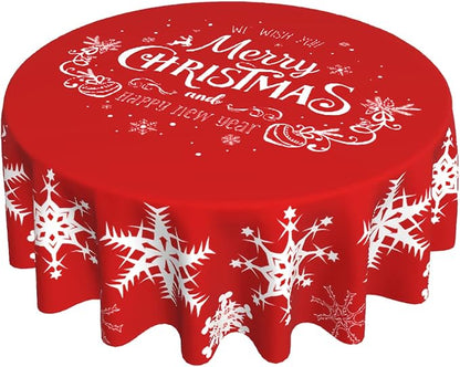 Merry Christmas Tablecloth Round 70 Inch Snowflake Tablecloth Waterproof Polyester Washable Table Cover with Winter Snowflake Pattern Table Cloth for Kitchen Dining Room Christmas Party Picnic Patio