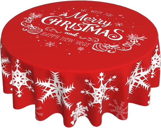 Merry Christmas Tablecloth Round 70 Inch Snowflake Tablecloth Waterproof Polyester Washable Table Cover with Winter Snowflake Pattern Table Cloth for Kitchen Dining Room Christmas Party Picnic Patio