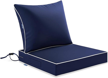 MIULEE Navy Outdoor Seat Cushion 24x24 Inch Waterproof Cushion | Deep Seat and Back Cushion for Patio Furniture Chair Sofa Couch, Fade Resistant, Handle and Adjustable Straps