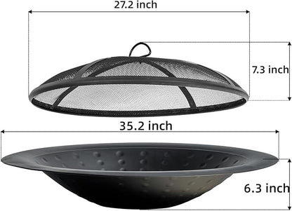 OutVue 35 inch Steel Fire Bowl for DIY or Replacement Existing Fire Pits, Wood Burning Fire Pit Bowl with Spark Screen &Fire Poker, Fireplace for Backyard, Porch, Deck, Camping, BBQ (Circle Dot)